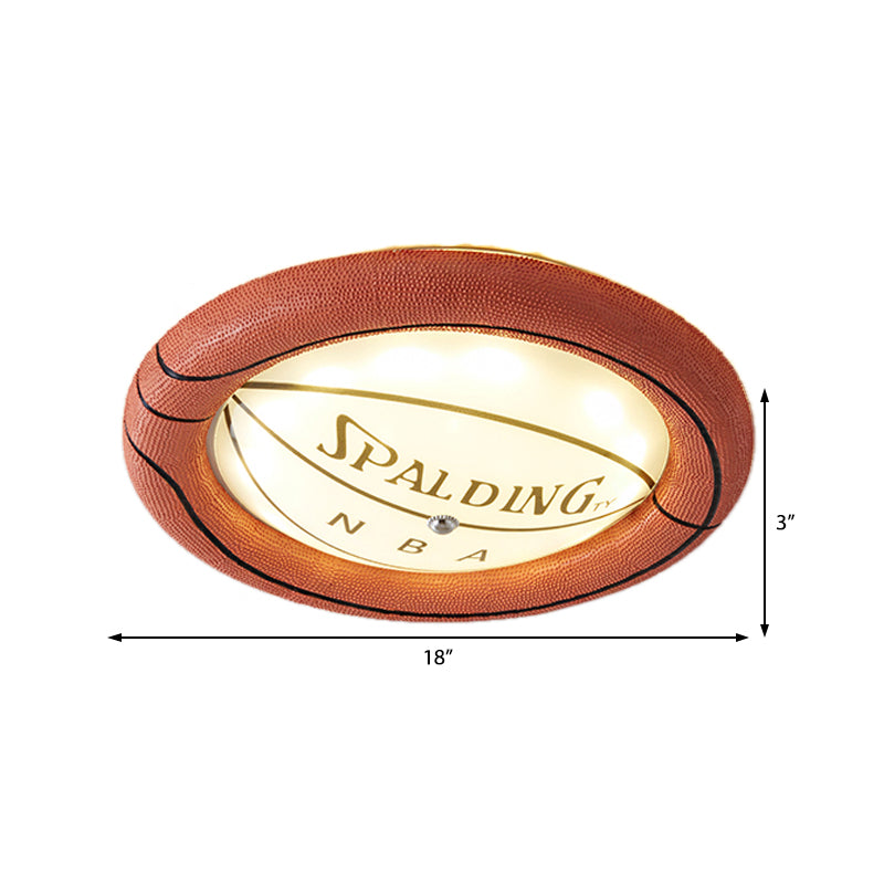 Basketball Design LED Ceiling Light in Brown Resin and Frosted Glass - Warm/White Light