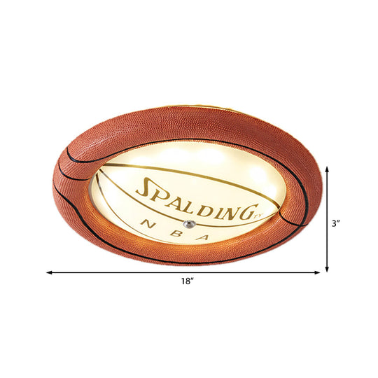 Basketball Design LED Ceiling Light in Brown Resin and Frosted Glass - Warm/White Light