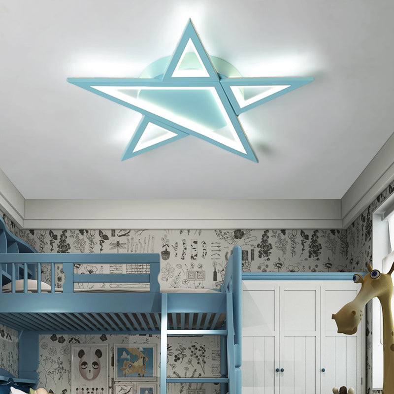 Modern Aluminum Star Shaped Pendant Light with LED in Blue/Pink - Flush Mount Ceiling Light