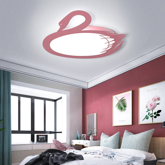 LED Flush Mount Lighting: Pink Swan Ceiling Fixture with Acrylic Shade in Modern Style & Warm/White Light