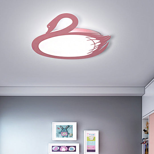 LED Flush Mount Lighting: Pink Swan Ceiling Fixture with Acrylic Shade in Modern Style & Warm/White Light