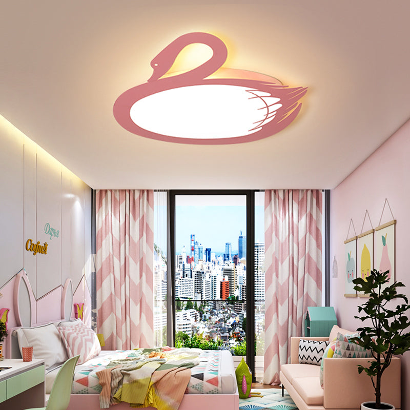 LED Flush Mount Lighting: Pink Swan Ceiling Fixture with Acrylic Shade in Modern Style & Warm/White Light