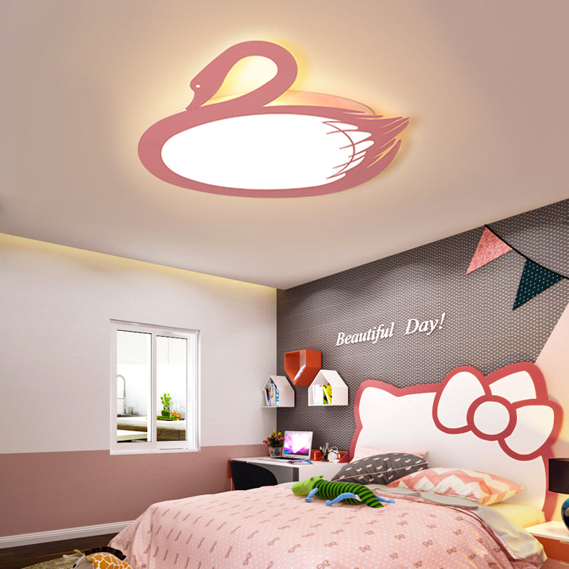 LED Flush Mount Lighting: Pink Swan Ceiling Fixture with Acrylic Shade in Modern Style & Warm/White Light