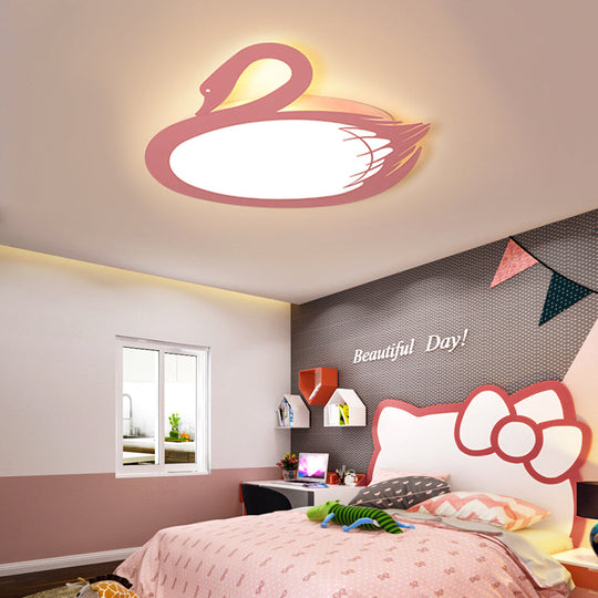 LED Flush Mount Lighting: Pink Swan Ceiling Fixture with Acrylic Shade in Modern Style & Warm/White Light