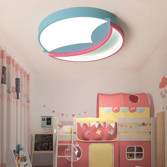 Stylish Silicone Round Flush Ceiling Light - Cartoon LED Ceiling Mounted Lamp for Bedroom with Blue/Pink Light