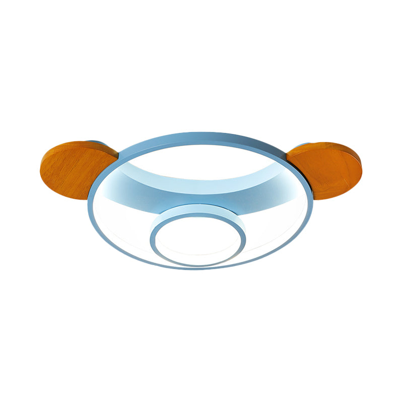 16"/19.5" Bear Shaped Ceiling Light for Kids Bedroom - LED Silicone Flush Mount Lamp in Blue/Pink, Warm/White