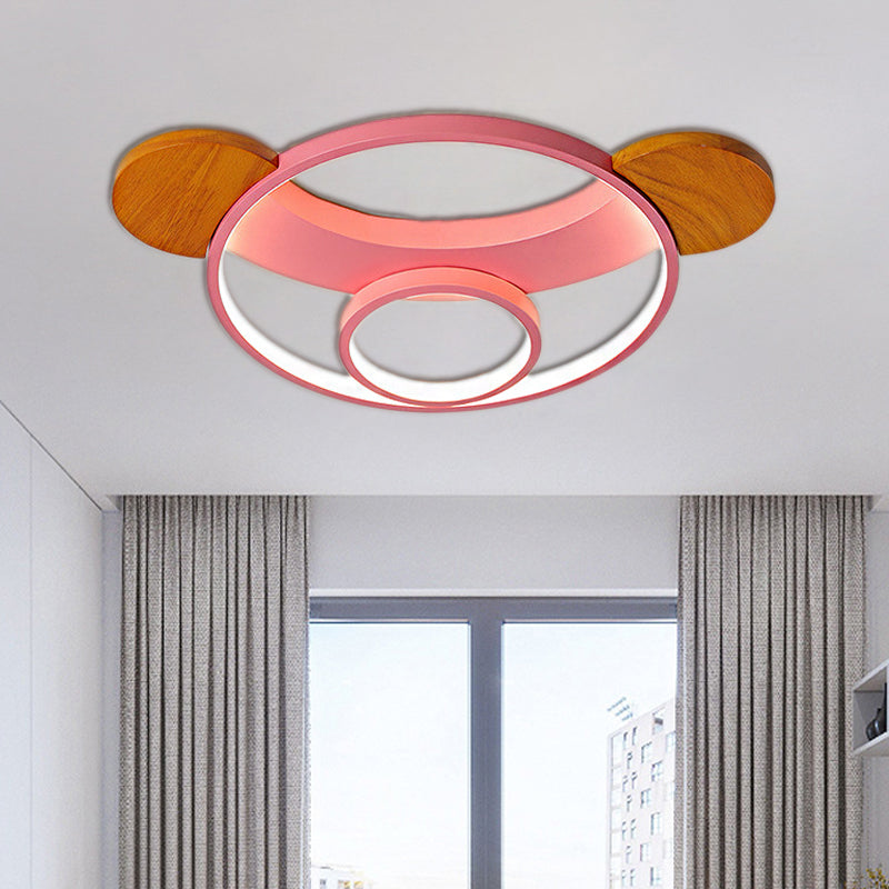 16"/19.5" Bear Shaped Ceiling Light for Kids Bedroom - LED Silicone Flush Mount Lamp in Blue/Pink, Warm/White