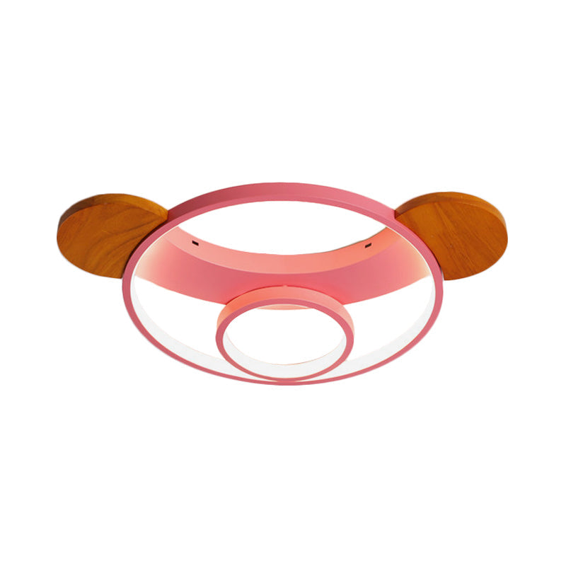 16"/19.5" Bear Shaped Ceiling Light for Kids Bedroom - LED Silicone Flush Mount Lamp in Blue/Pink, Warm/White