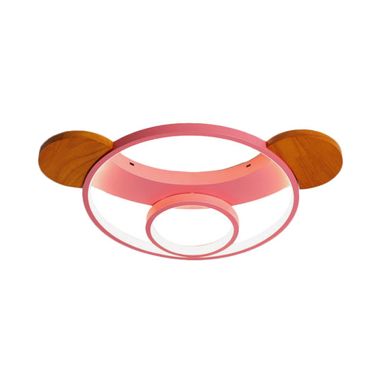 16/19.5 Bear Shaped Ceiling Light For Kids Bedroom - Led Silicone Flush Mount Lamp In Blue/Pink