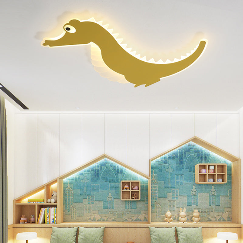 Stylish Sea Horse Led Ceiling Light In Orange/Green With Warm/White Glow