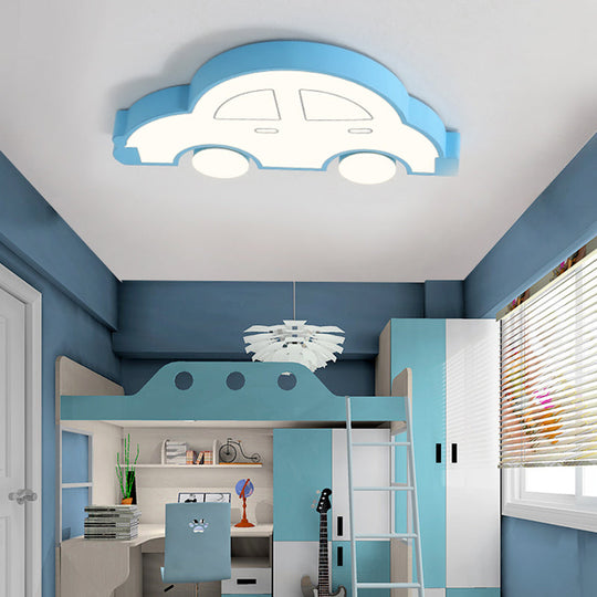 LED Indoor Flushmount Light with Car Cartoon Acrylic Shade, Stylish Blue/Pink Ceiling Lamp in Warm/White Light