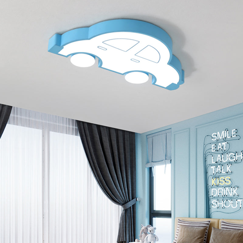 LED Indoor Flushmount Light with Car Cartoon Acrylic Shade, Stylish Blue/Pink Ceiling Lamp in Warm/White Light