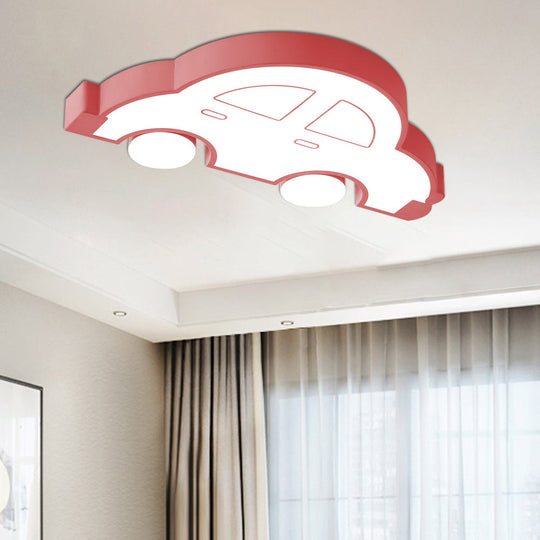 LED Indoor Flushmount Light with Car Cartoon Acrylic Shade, Stylish Blue/Pink Ceiling Lamp in Warm/White Light