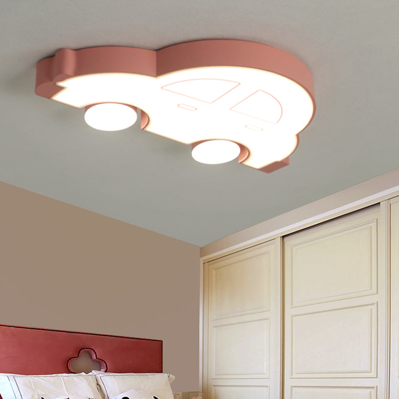 LED Indoor Flushmount Light with Car Cartoon Acrylic Shade, Stylish Blue/Pink Ceiling Lamp in Warm/White Light