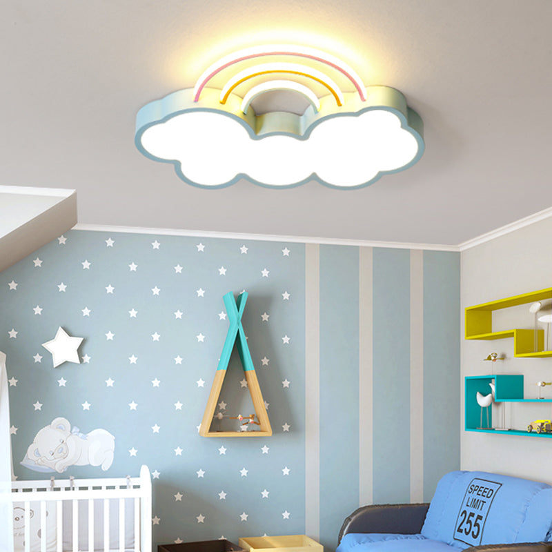 Kids Led Flush Mount Lamp: Blue Cloud And Rainbow Lighting (Warm/White) 13/19 W