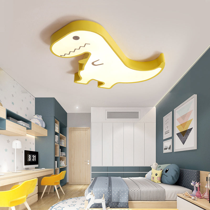 LED Dinosaur Acrylic Flush Mount Light - Cartoon Style Bedroom Ceiling Lighting, Warm/White Glow