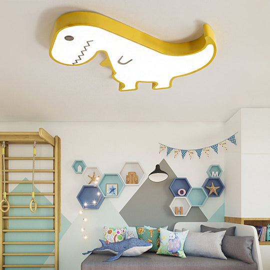 LED Dinosaur Acrylic Flush Mount Light - Cartoon Style Bedroom Ceiling Lighting, Warm/White Glow