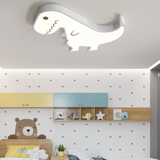 LED Dinosaur Acrylic Flush Mount Light - Cartoon Style Bedroom Ceiling Lighting, Warm/White Glow