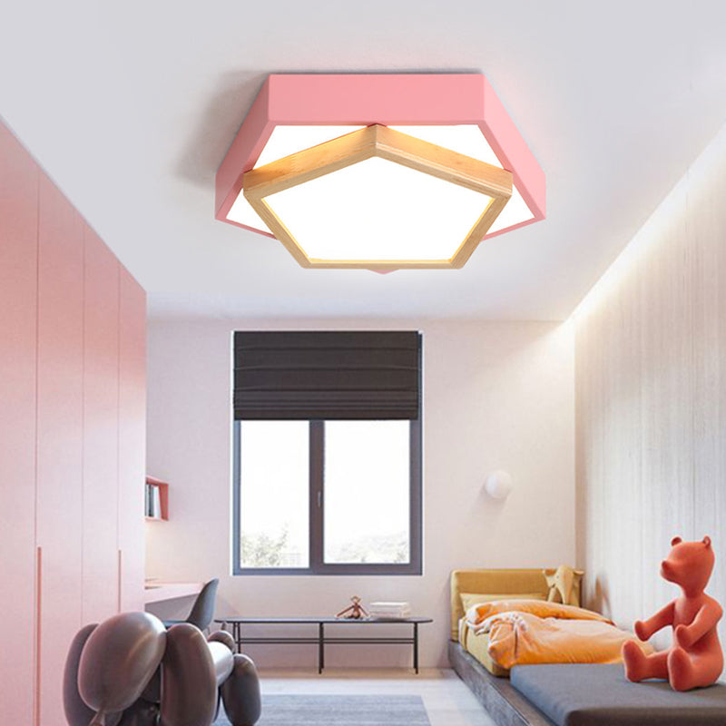 Pentagon Macaron Acrylic Led Flush Mount Lamp In White/Warm/Natural Light - Sizes 14/18/21.5 Pink /