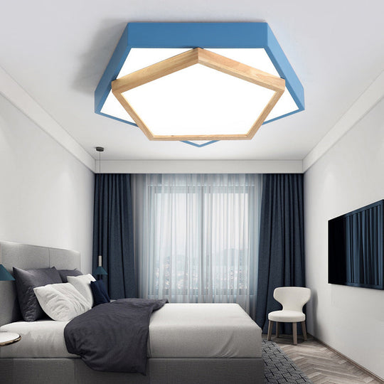 Pentagon Macaron Acrylic LED Flush Mount Lamp in White/Warm/Natural Light - Sizes 14"/18"/21.5