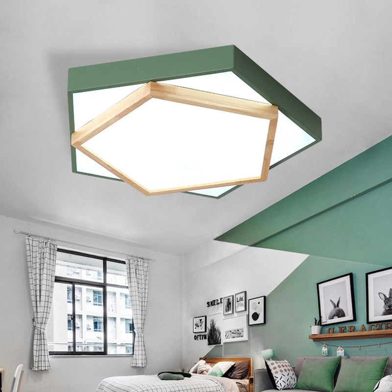 Pentagon Macaron Acrylic LED Flush Mount Lamp in White/Warm/Natural Light - Sizes 14"/18"/21.5