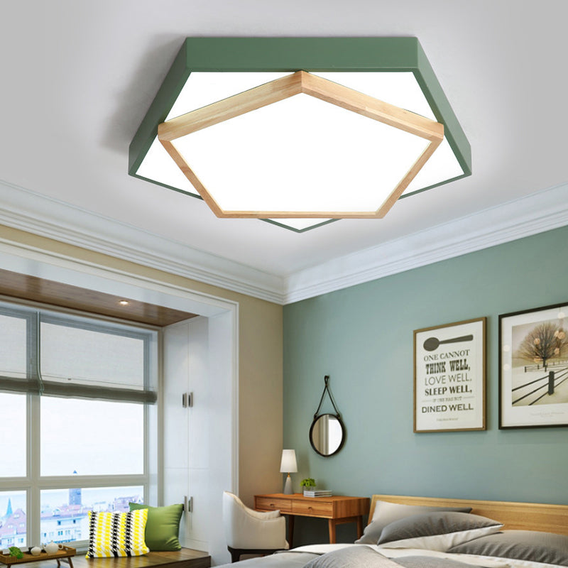 Pentagon Macaron Acrylic LED Flush Mount Lamp in White/Warm/Natural Light - Sizes 14"/18"/21.5