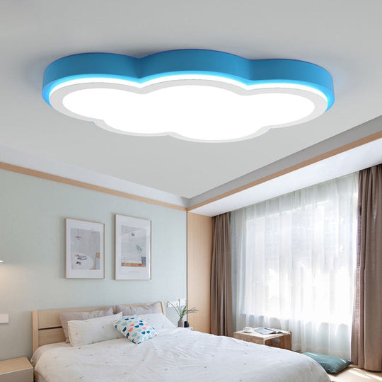 Blue Acrylic Shade LED Flush Ceiling Light for Child Bedroom - Modernist & Warm/White Lighting