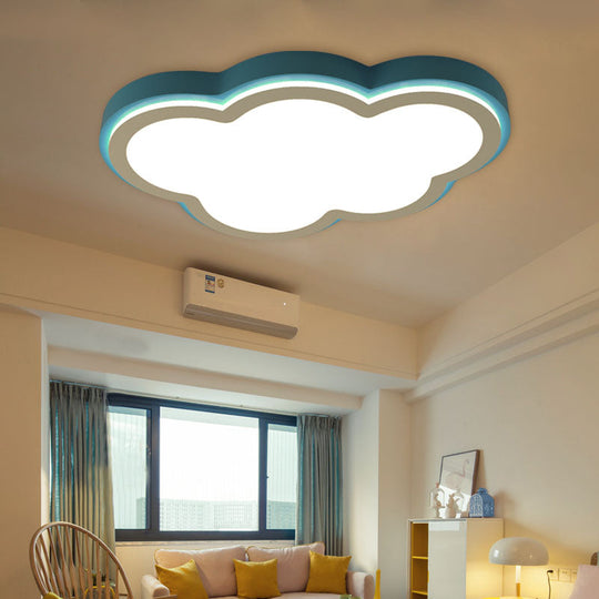 Blue Acrylic Shade LED Flush Ceiling Light for Child Bedroom - Modernist & Warm/White Lighting