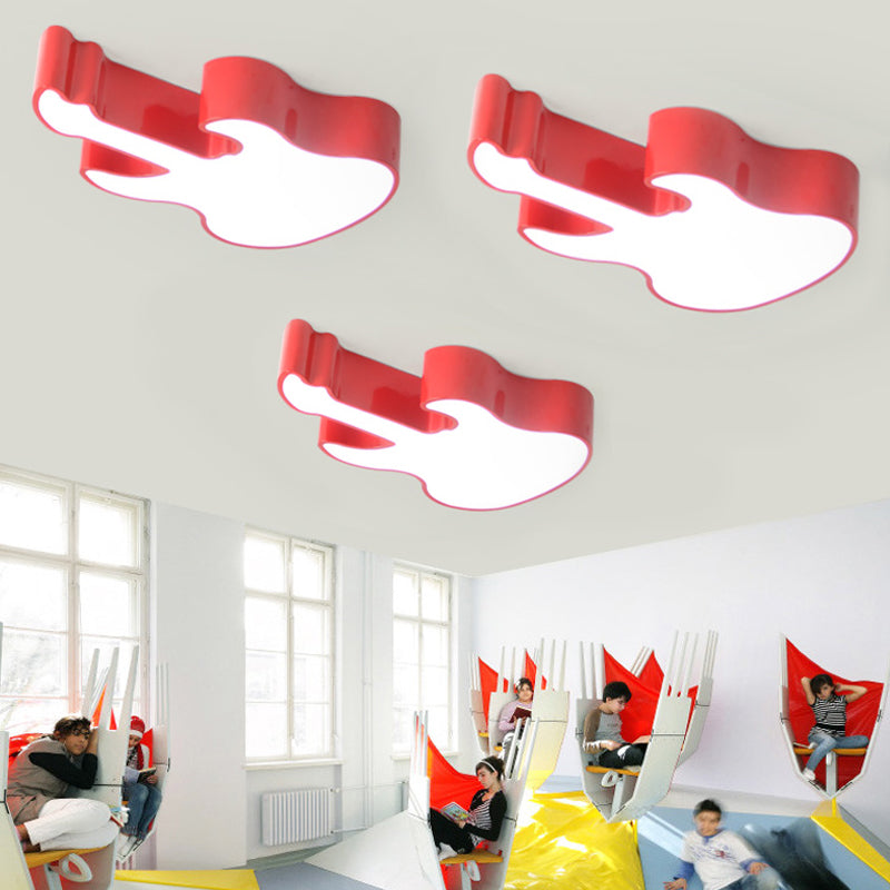 Contemporary LED Acrylic Ceiling Lamp in Red/Orange for Kindergarten - Warm/White Light
