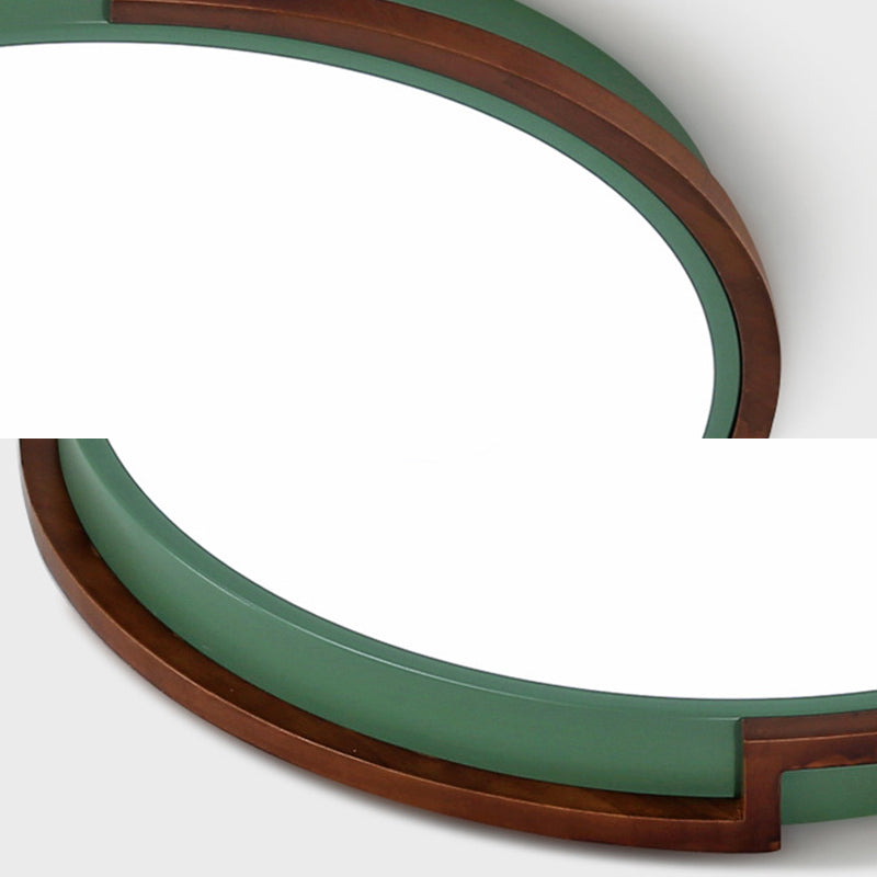 Modern Circle Flush Mount Macaron Metal LED Lamp, White/Green, with Acrylic Diffuser for Living Room - 13"/17"/21" Wide