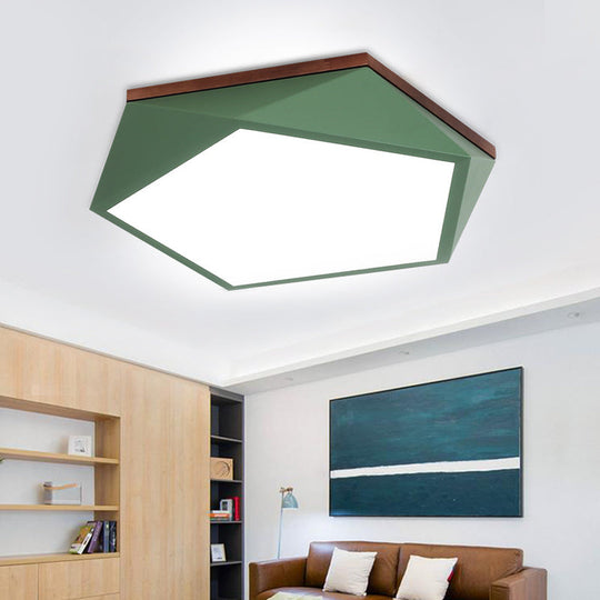 Minimalist Metal Green LED Flush Mount Ceiling Light with Acrylic Diffuser - 16.5"/20.5" Wide for Living Room