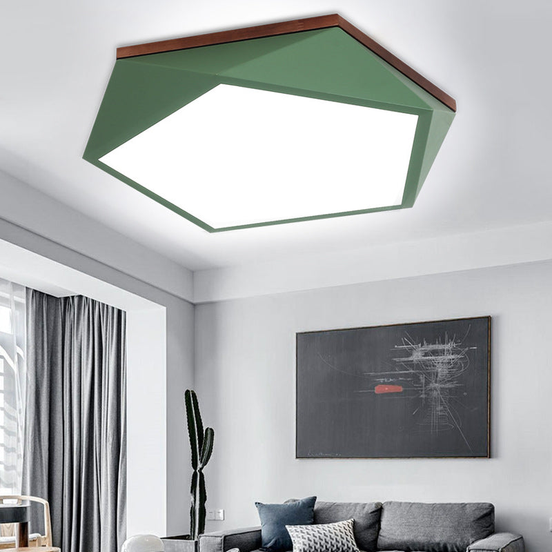 Minimalist Metal Green LED Flush Mount Ceiling Light with Acrylic Diffuser - 16.5"/20.5" Wide for Living Room