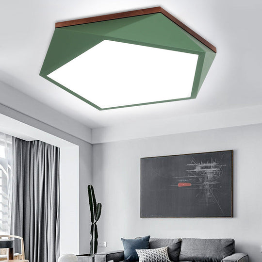 Minimalist Metal Green LED Flush Mount Ceiling Light with Acrylic Diffuser - 16.5"/20.5" Wide for Living Room