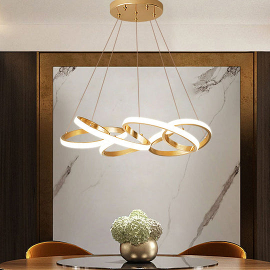 Modern Acrylic LED Gold Curve Chandelier Lamp – 19.5"/25.5" Wide – White/Warm Light – Living Room Pendant