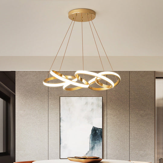 Modern Acrylic Led Chandelier Lamp - Wide Curve Design White/Warm Light 19.5/25.5 Gold Pendant For