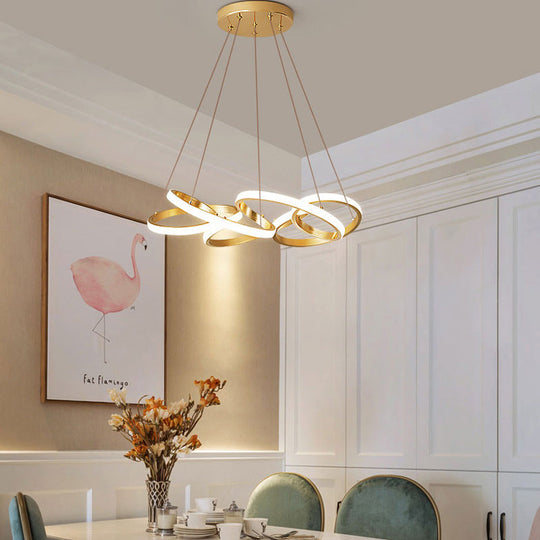 Modern Acrylic Led Chandelier Lamp - Wide Curve Design White/Warm Light 19.5/25.5 Gold Pendant For