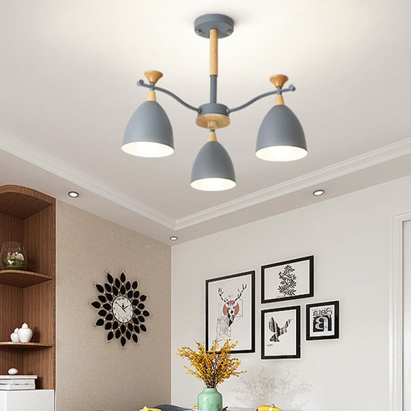 Modern Cone Chandelier Pendant Light - Metal Hanging Ceiling Light for Bedroom (3/6/8 Lights) - Grey/White/Green