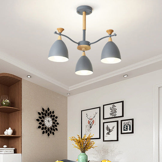 Modern Cone Chandelier Pendant Light - Metal Hanging Ceiling Light for Bedroom (3/6/8 Lights) - Grey/White/Green