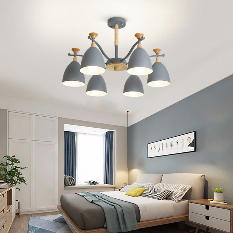 Modern Cone Chandelier Pendant Light - Metal Hanging Ceiling Light for Bedroom (3/6/8 Lights) - Grey/White/Green