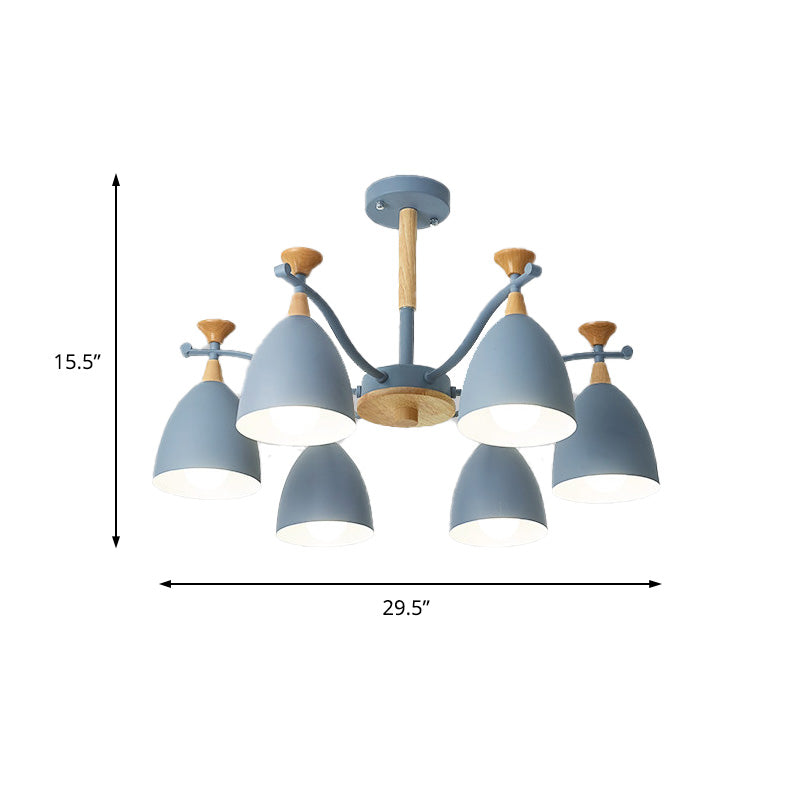 Modern Cone Chandelier Pendant Light - Metal Hanging Ceiling Light for Bedroom (3/6/8 Lights) - Grey/White/Green