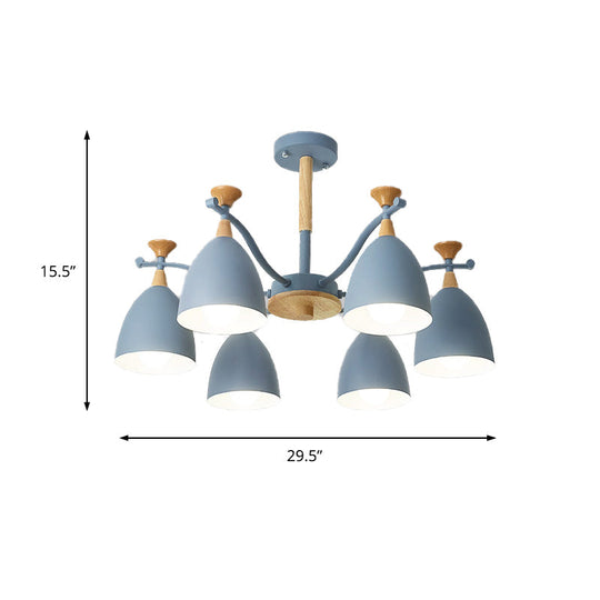 Modern Cone Chandelier Pendant Light - Metal Hanging Ceiling Light for Bedroom (3/6/8 Lights) - Grey/White/Green