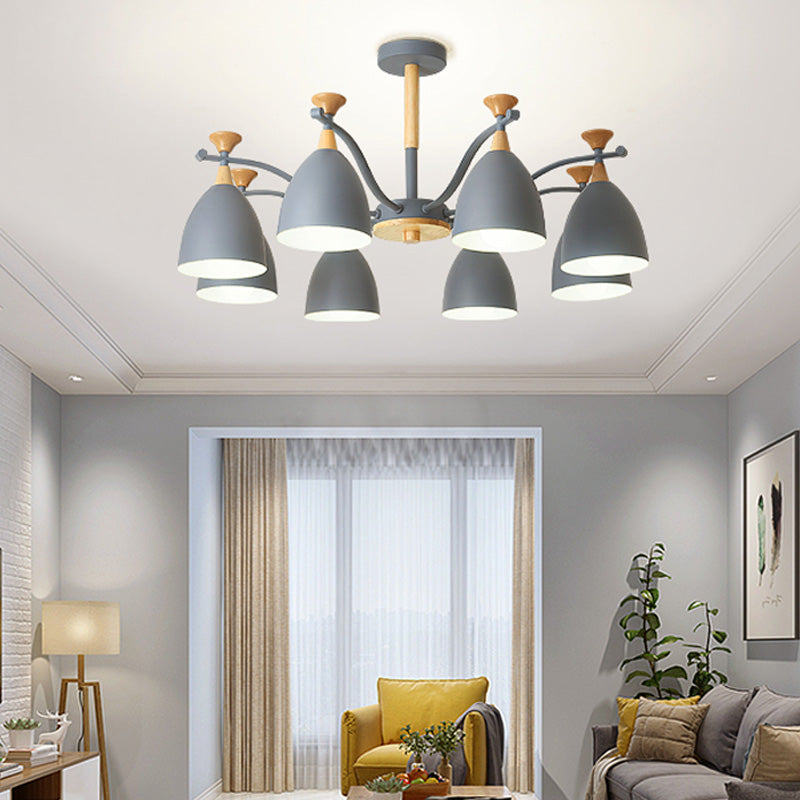 Modern Cone Chandelier Pendant Light - Metal Hanging Ceiling Light for Bedroom (3/6/8 Lights) - Grey/White/Green
