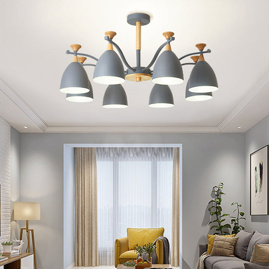 Modern Cone Chandelier Pendant Light - Metal Hanging Ceiling Light for Bedroom (3/6/8 Lights) - Grey/White/Green