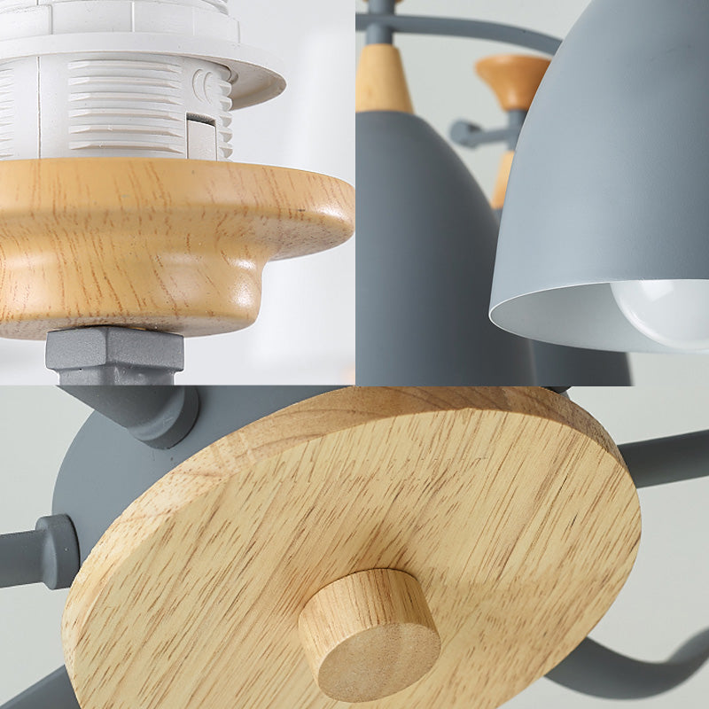 Modern Cone Chandelier Pendant Light - Metal Hanging Ceiling Light for Bedroom (3/6/8 Lights) - Grey/White/Green