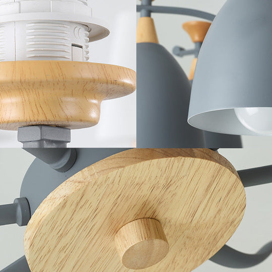 Modern Cone Chandelier Pendant Light - Metal Hanging Ceiling Light for Bedroom (3/6/8 Lights) - Grey/White/Green