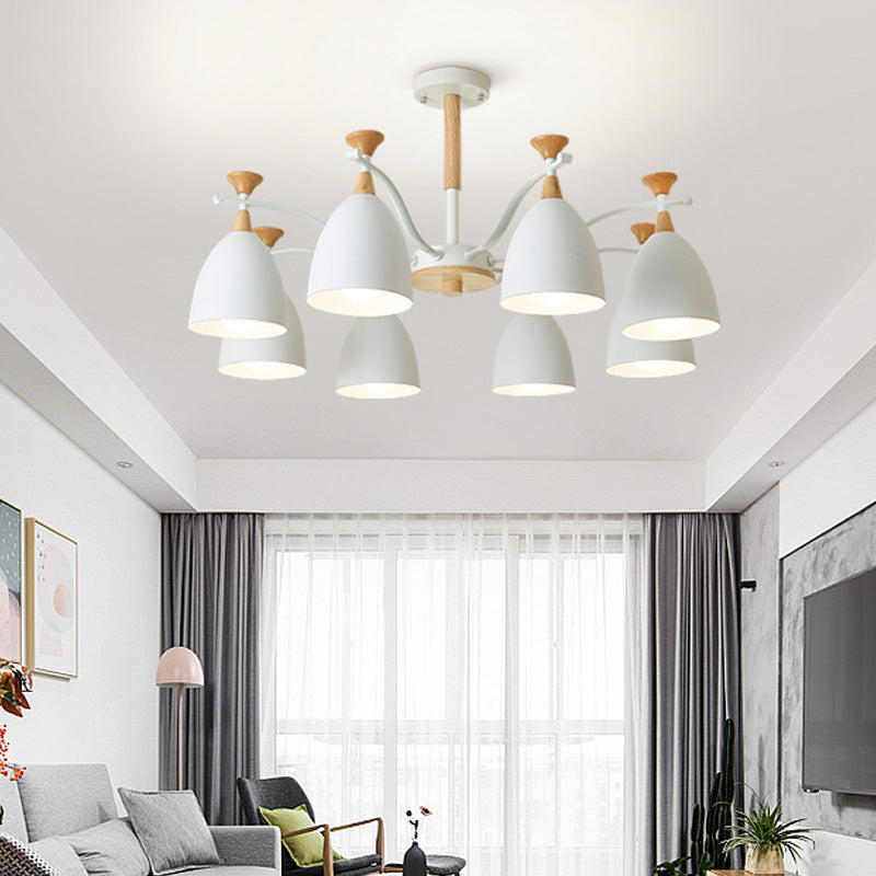 Modern Cone Chandelier Pendant Light - Metal Hanging Ceiling Light for Bedroom (3/6/8 Lights) - Grey/White/Green