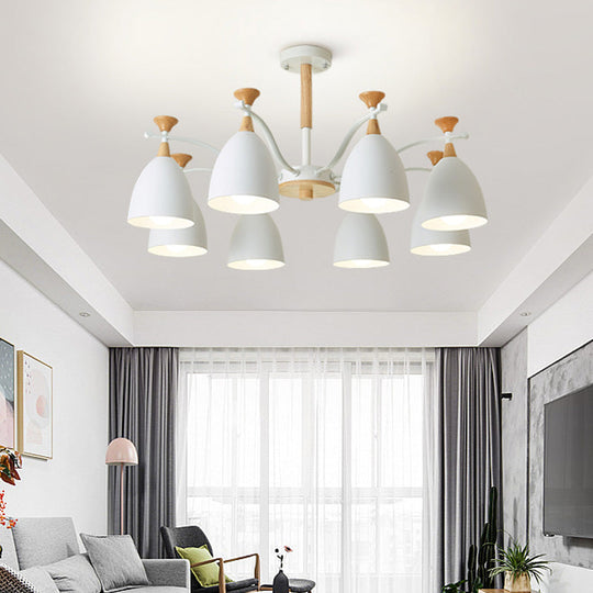 Modern Cone Chandelier Pendant Light - Metal Hanging Ceiling Light for Bedroom (3/6/8 Lights) - Grey/White/Green
