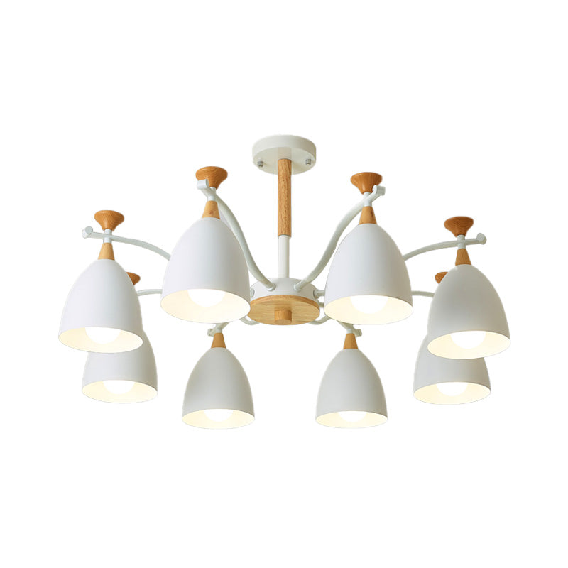 Modern Cone Chandelier Pendant Light - Metal Hanging Ceiling Light for Bedroom (3/6/8 Lights) - Grey/White/Green