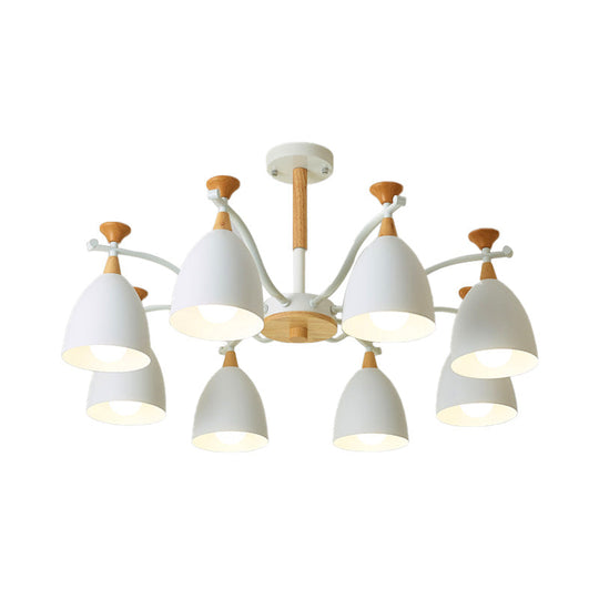 Modern Cone Chandelier Pendant Light - Metal Hanging Ceiling Light for Bedroom (3/6/8 Lights) - Grey/White/Green