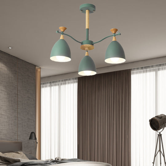 Modern Cone Chandelier Pendant Light - Metal Hanging Ceiling Light for Bedroom (3/6/8 Lights) - Grey/White/Green